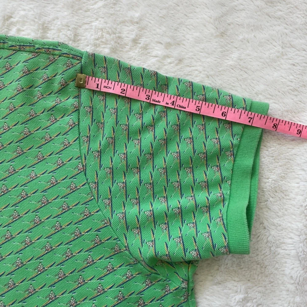 Vintage Polo Ralph Lauren Green Rowing Crew‎ Custom Fit All Over Print Size XL